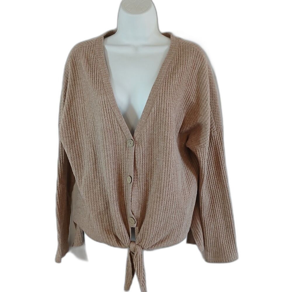 Fashion Nova Top Brown Waffle Knit Tie Waist V Neck S, XL  Casual Preppy Work...